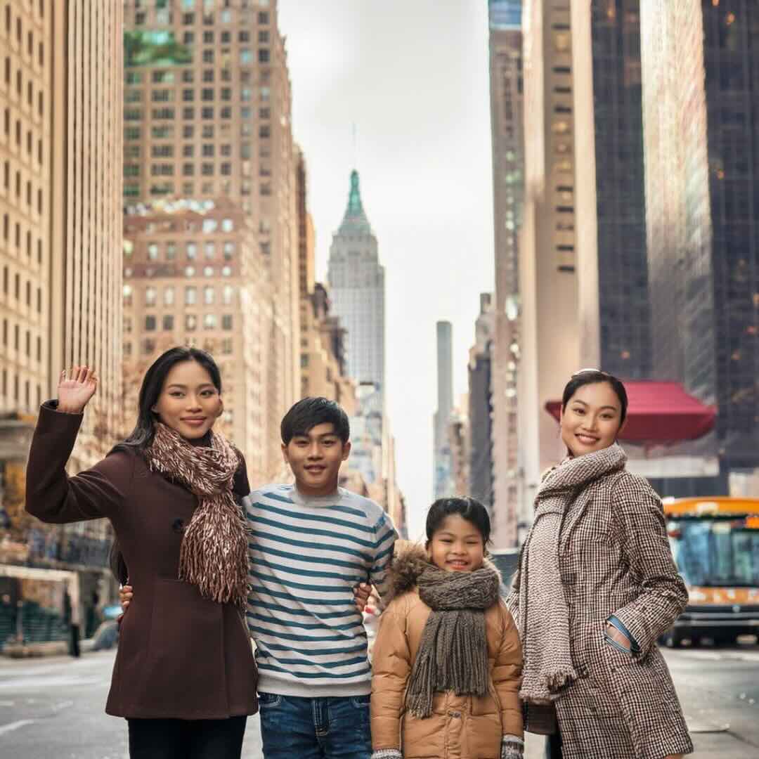 A happy family in New York City